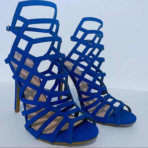 Cobalt Blue Caged Heels by Shoe Republic LA - Picture 3 of 12
